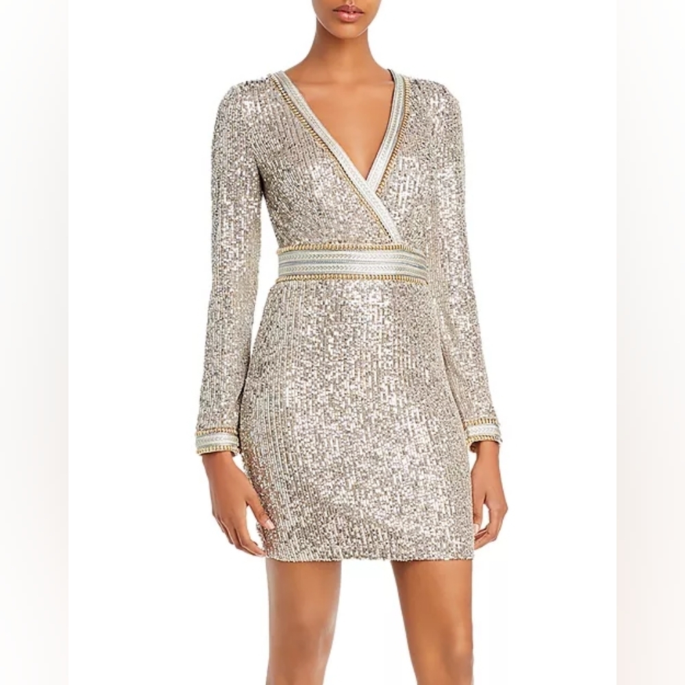 Guess Silver and Cream Patrice Sequin Sheath Dress Size Extra Small NWT - Picture 4 of 6